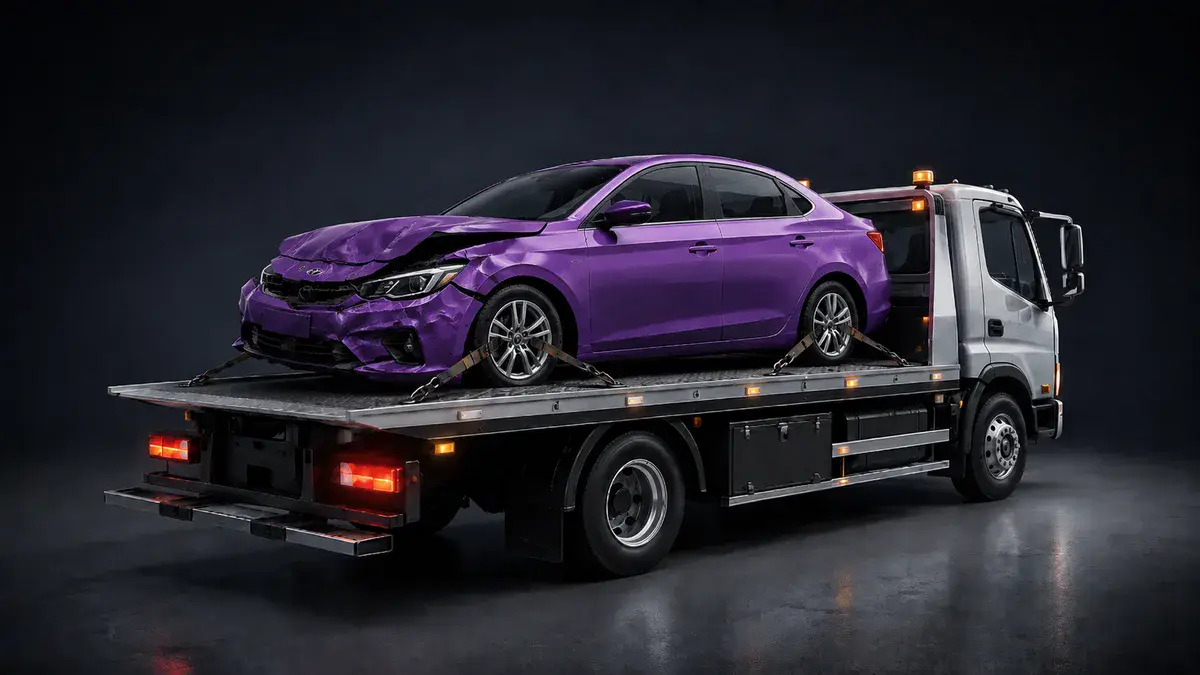 Daužtas automobilis ant tralo
